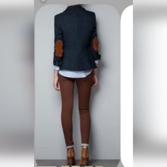 H&M NWT Navy Blue Blazer Women's Size 8 Brown Elbow Patch Career Office Preppy - Picture 2 of 11